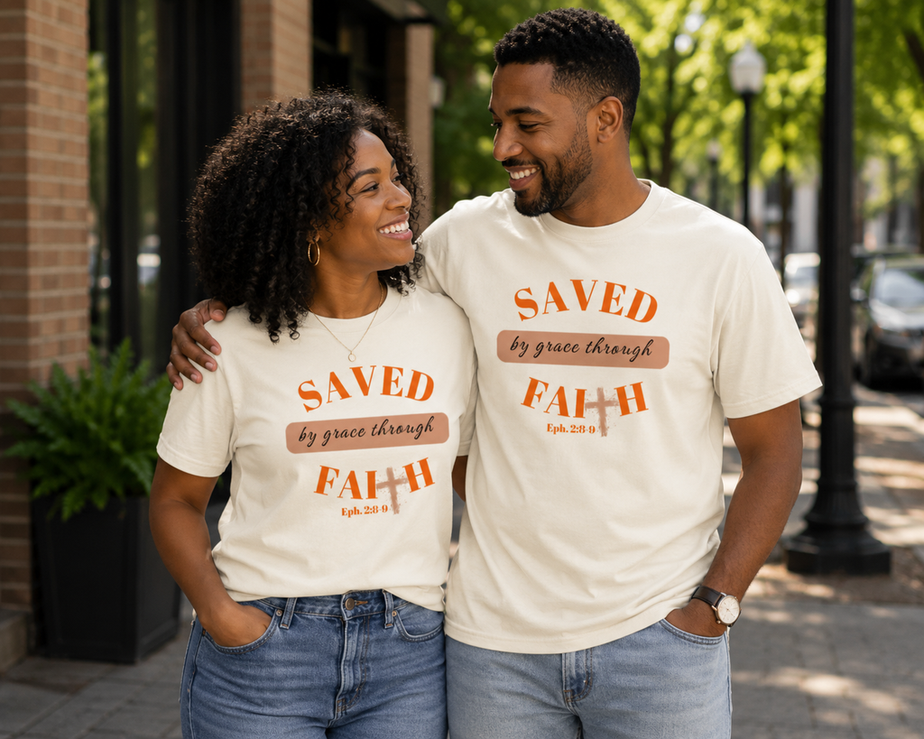 ' Saved by Grace' Orange Unisex Premium T-shirt