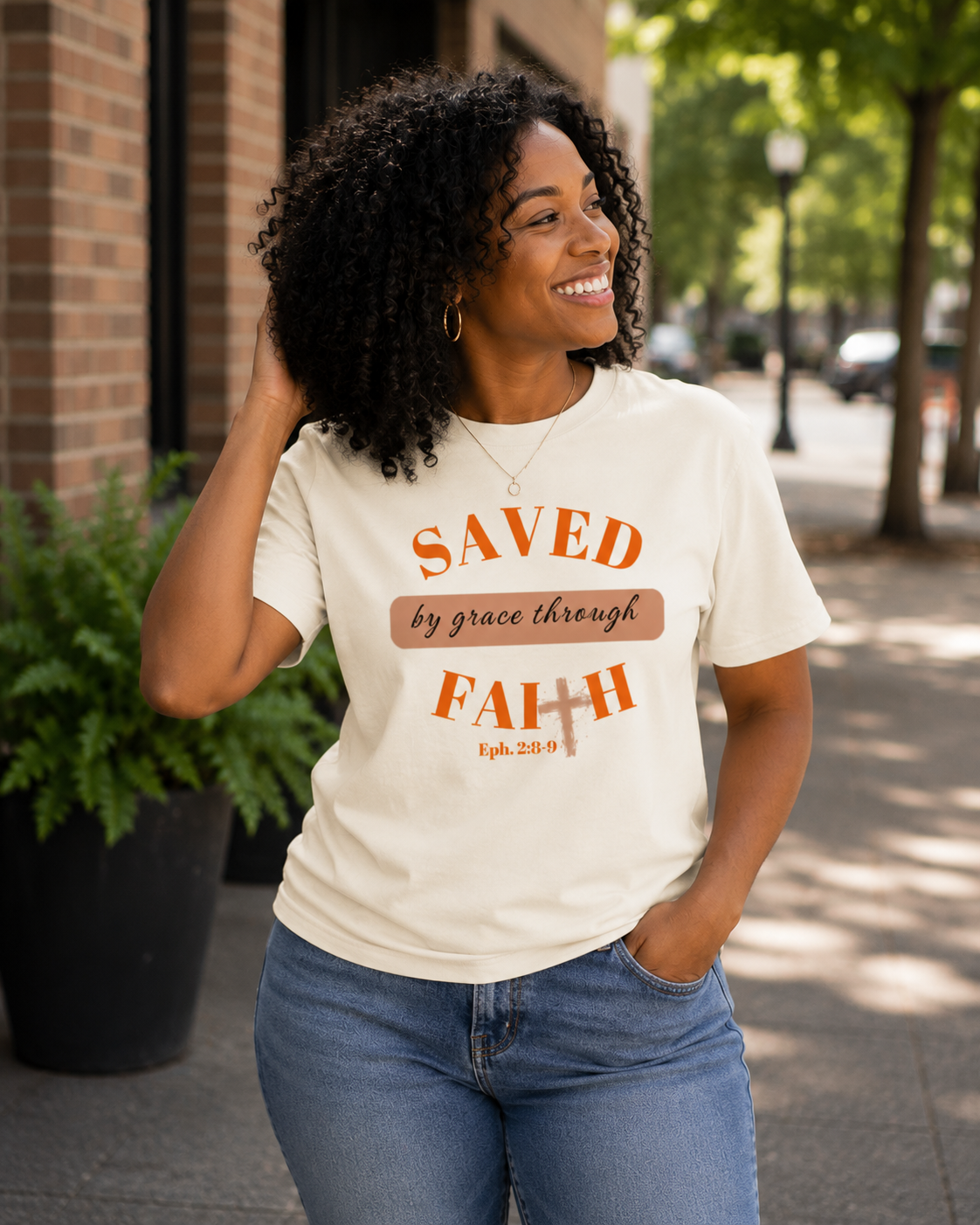 ' Saved by Grace' Orange Unisex Premium T-shirt
