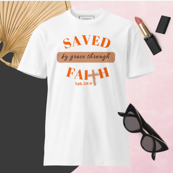 ' Saved by Grace' Orange Unisex Premium T-shirt